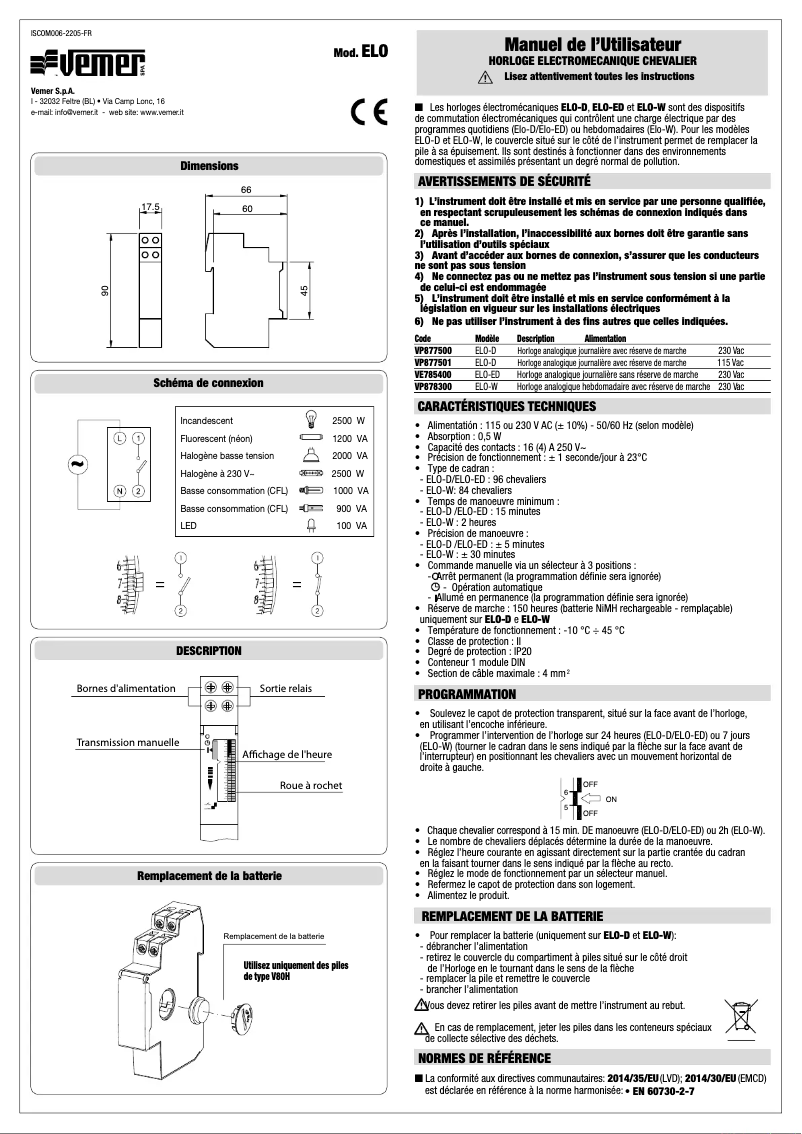 Página 1 del manual Manual de usuario Vemer ELO-W