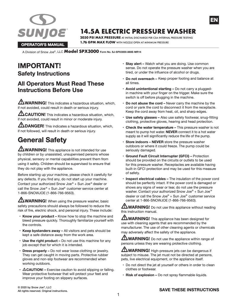 Página nº 1 - Manual de usuario Sun Joe BDL-A0211