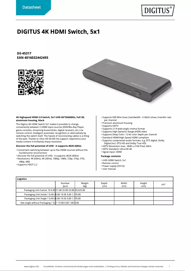 Página nº 1 - Ficha técnica Digitus DS-45317