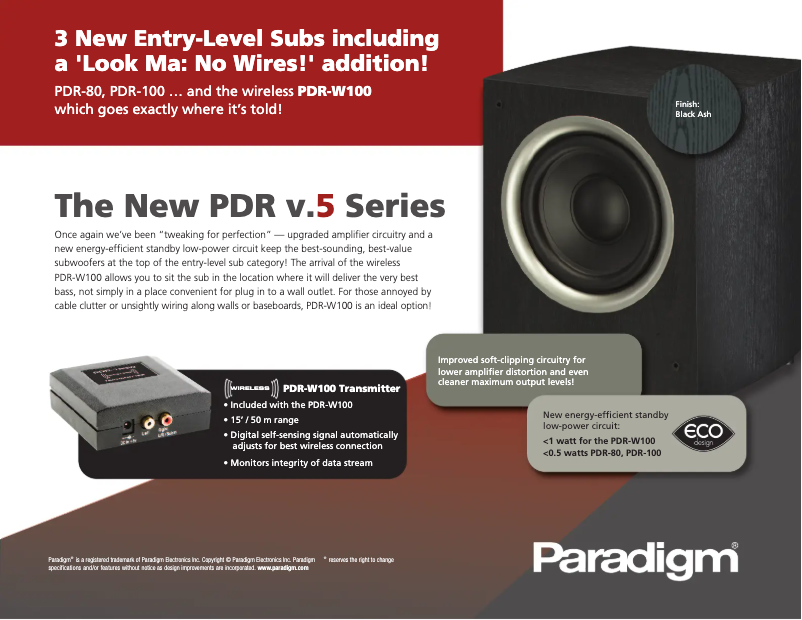 Página 1 del manual Ficha técnica Paradigm PDR W100