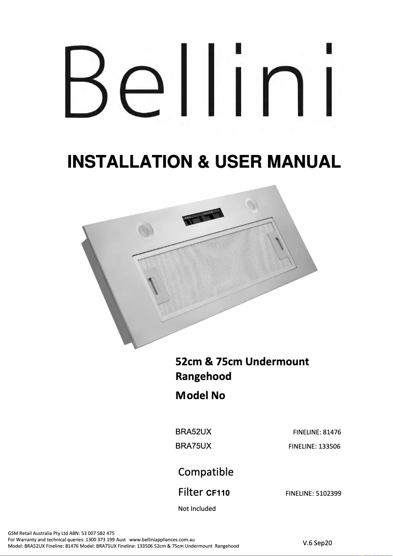 Página 1 del manual Manual de usuario Bellini BRA52UX