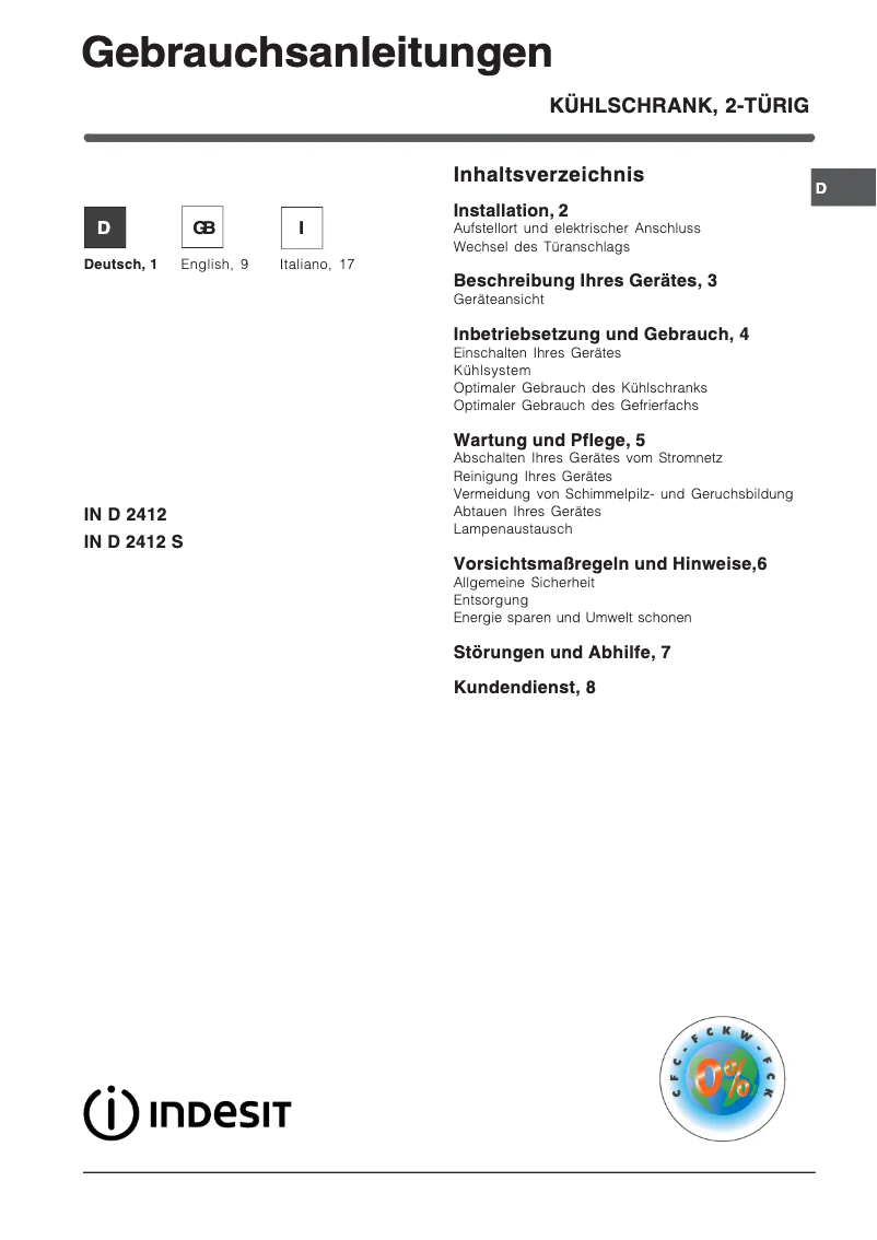 Imagen de la primera página del manual del dispositivo IN D 2412