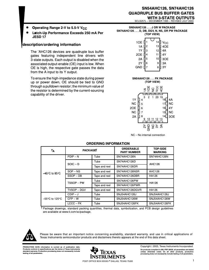 Imagen de la primera página del manual del dispositivo SN74AHC126D