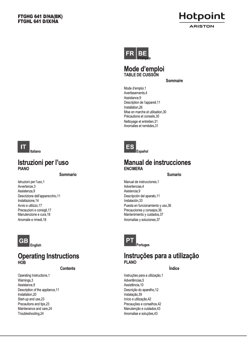 Imagen de la primera página del manual del dispositivo FTGHG 641 D H BK