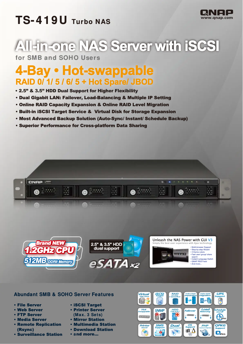 Página 1 del manual Ficha técnica QNAP TS-419U