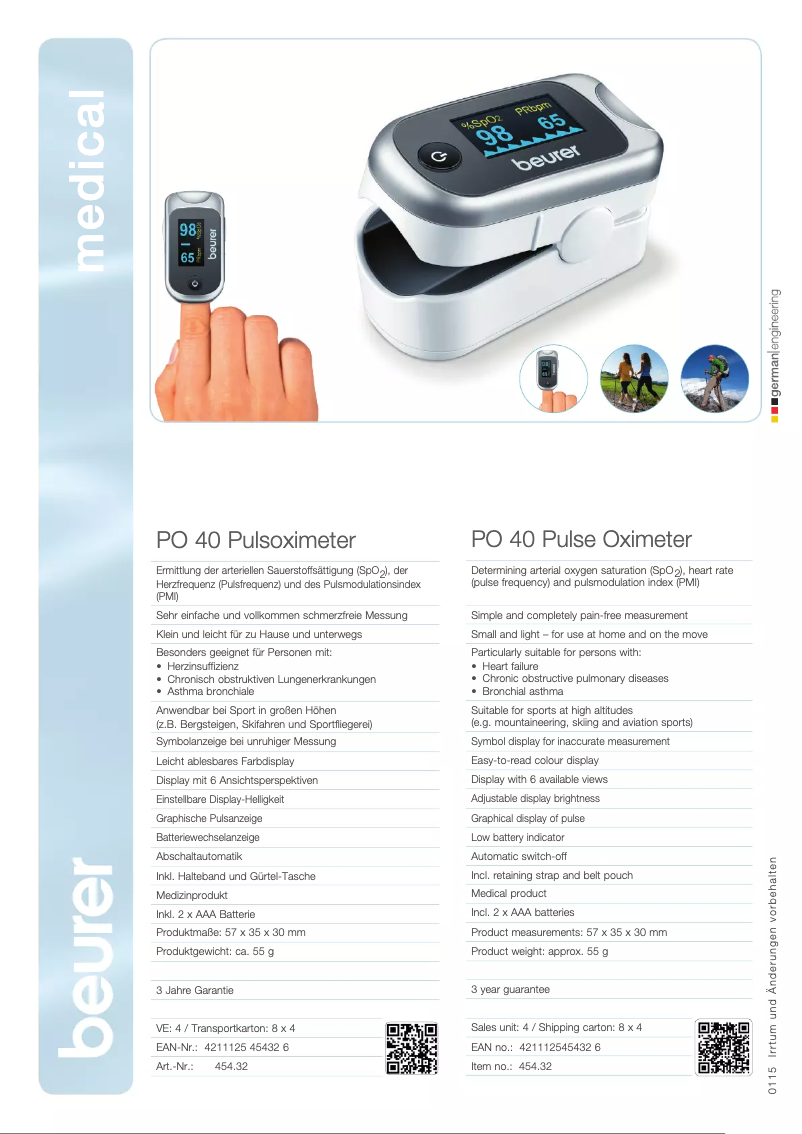 Página 1 del manual Ficha técnica Beurer PO 40