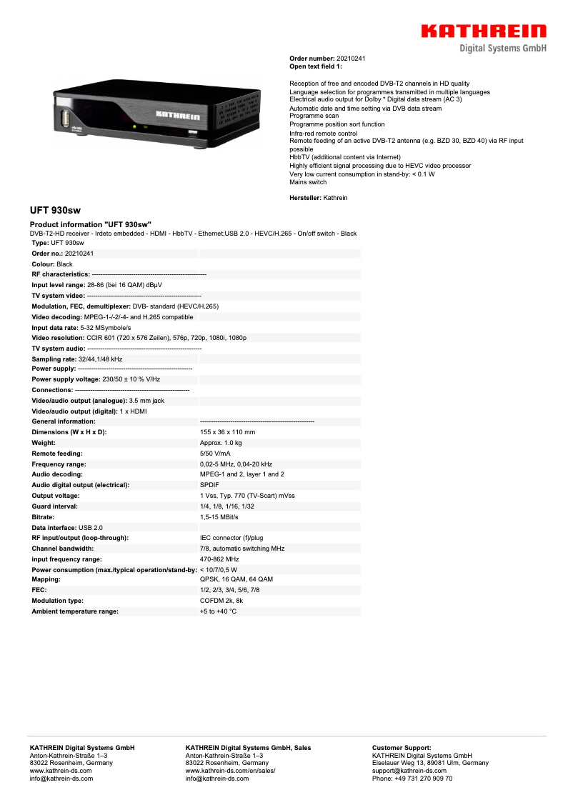 Imagen de la primera página del manual del dispositivo UFT 930sw