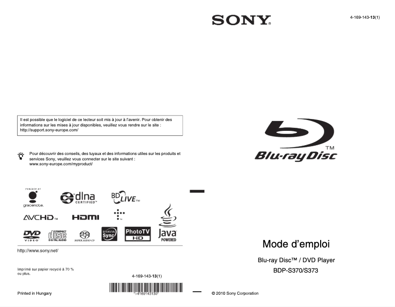 Imagen de la primera página del manual del dispositivo BDP-S373