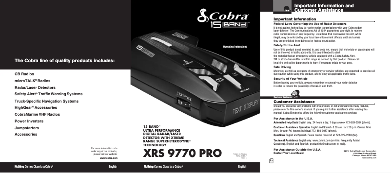 Imagen de la primera página del manual del dispositivo XRS 9770 Pro