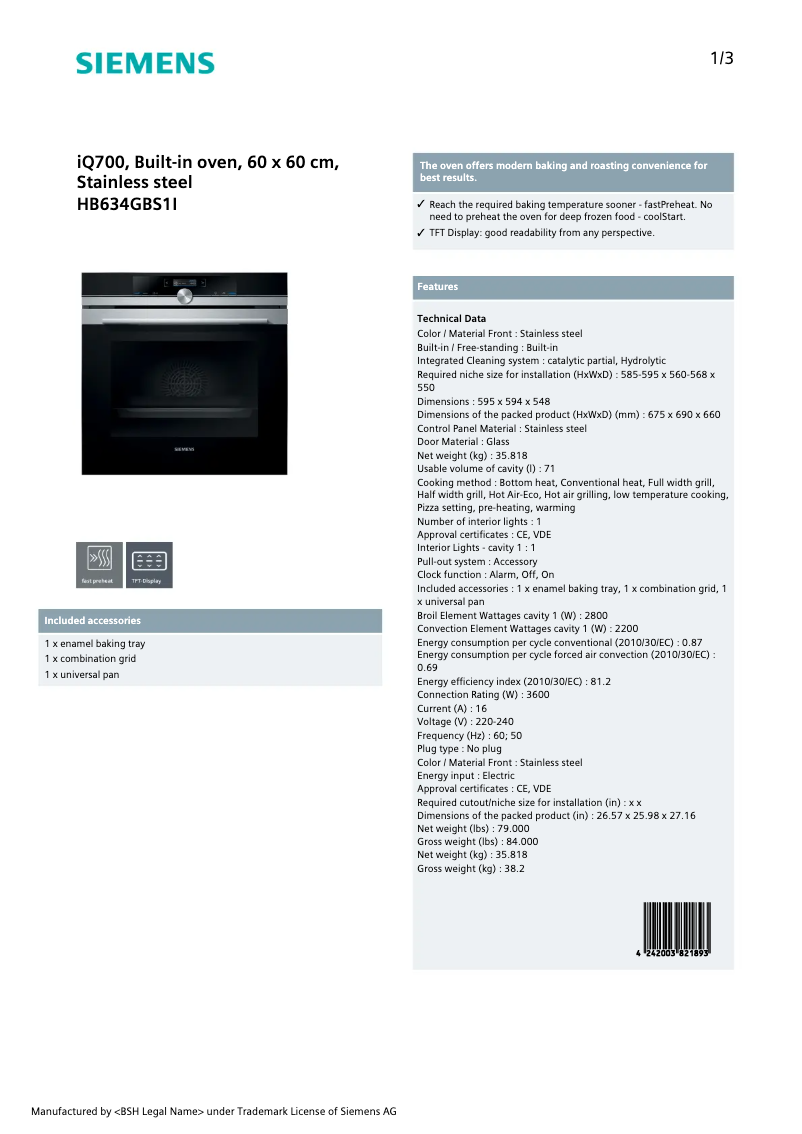 Página 1 del manual Manual de usuario Siemens HB634GBS1I