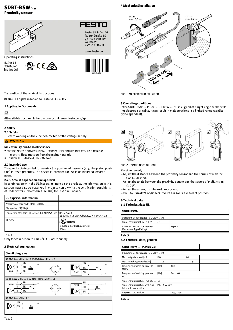Imagen de la primera página del manual del dispositivo SDBT-BSW-1L-PU-W-5-N-LE
