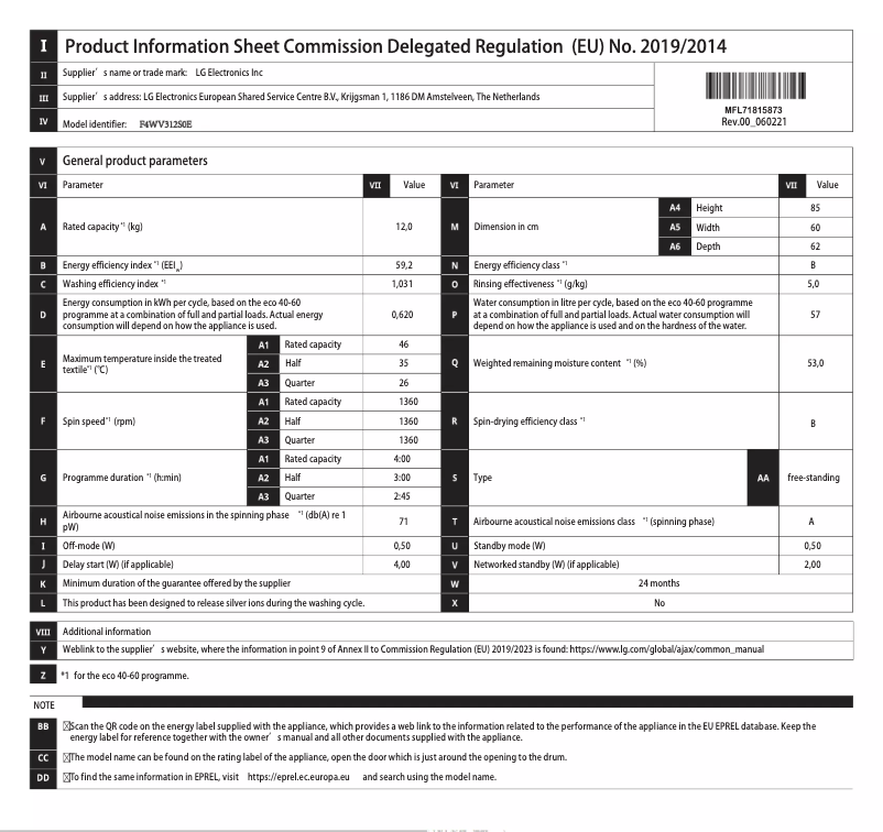 Página 1 del manual Manual de usuario LG F4WV312S0E