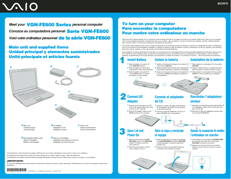 Página 1 del manual Guía de instalación Sony Vaio VGN-FE690G