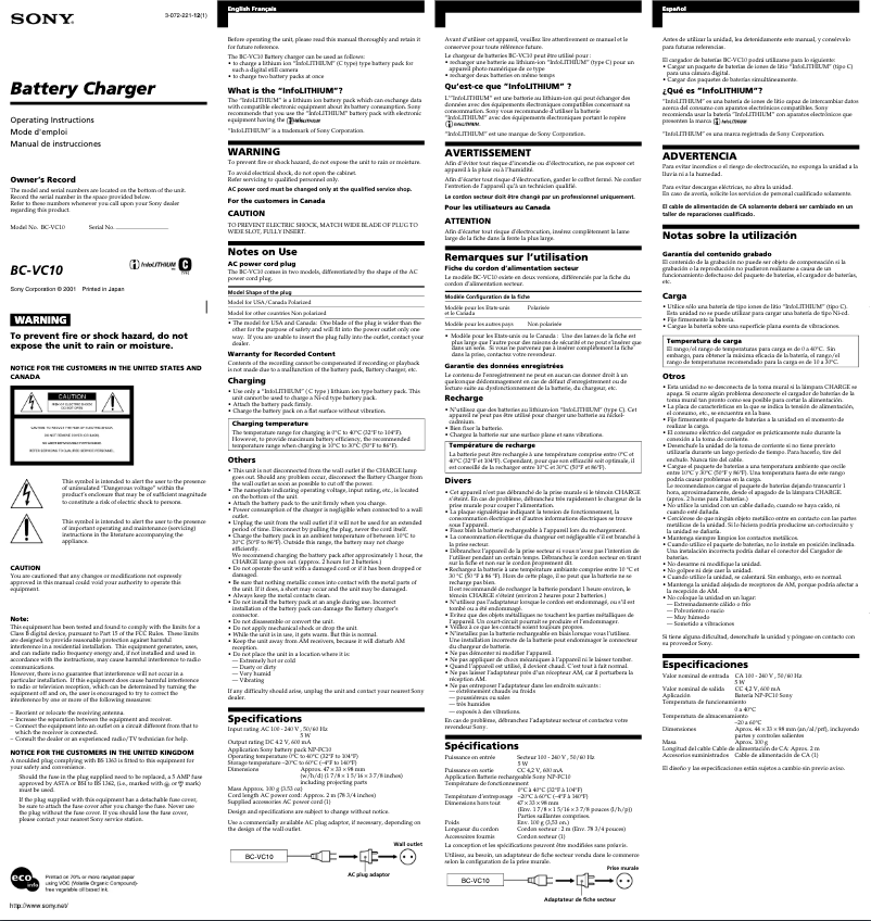 Imagen de la primera página del manual del dispositivo BC-VC10
