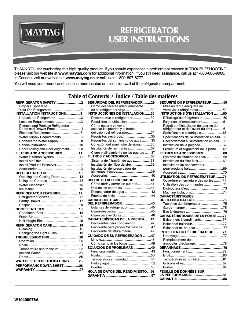 Página 1 del manual Manual de usuario Maytag MFF2055FRZ