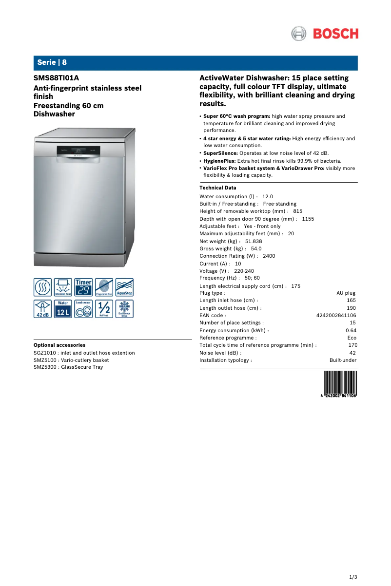 Imagen de la primera página del manual del dispositivo SMS88TI01A