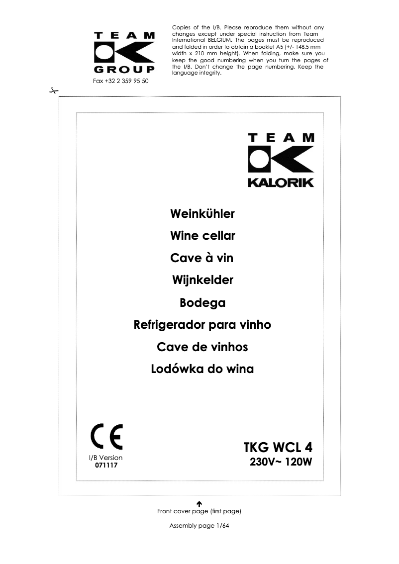 Imagen de la primera página del manual del dispositivo TKG WCL 4