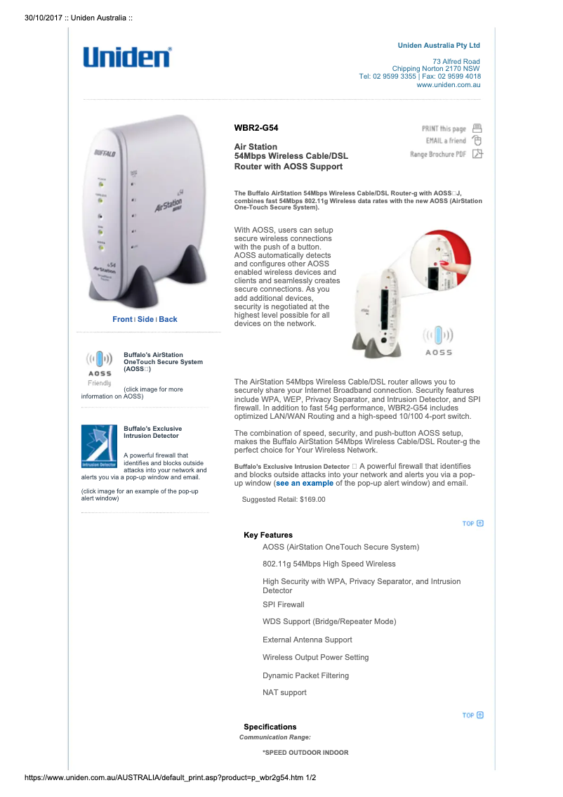 Imagen de la primera página del manual del dispositivo WBR2-G54