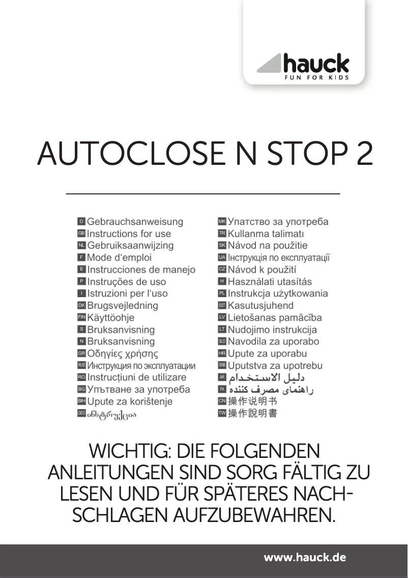 Imagen de la primera página del manual del dispositivo Autoclose N Stop 2