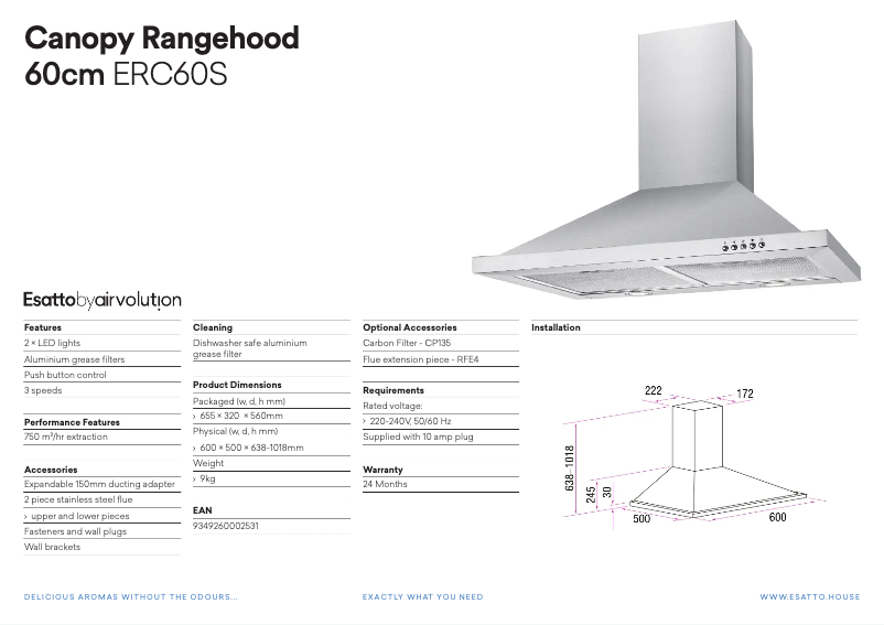 Página 1 del manual Ficha técnica Esatto ERC60S