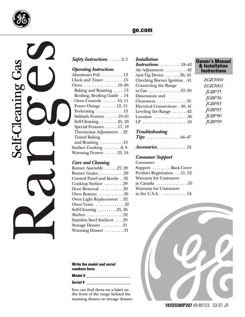 Página 1 del manual Manual de usuario GE Adora JGBP83SEJSS