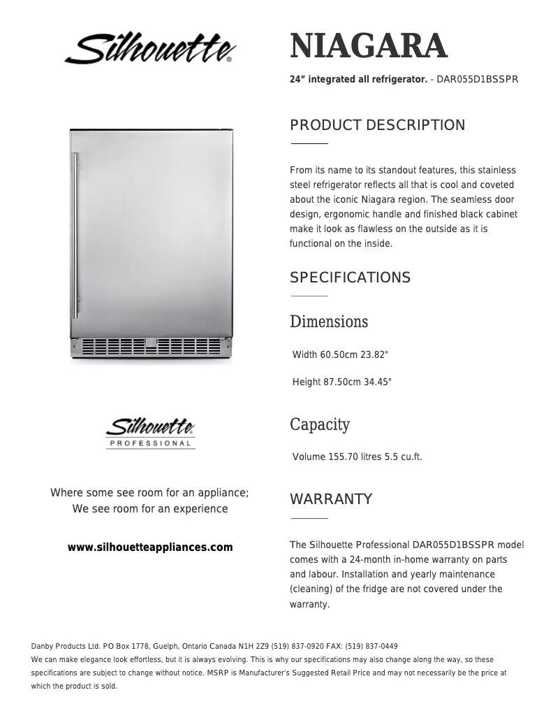Página 1 del manual Ficha técnica Danby DAR055D1BSSPR