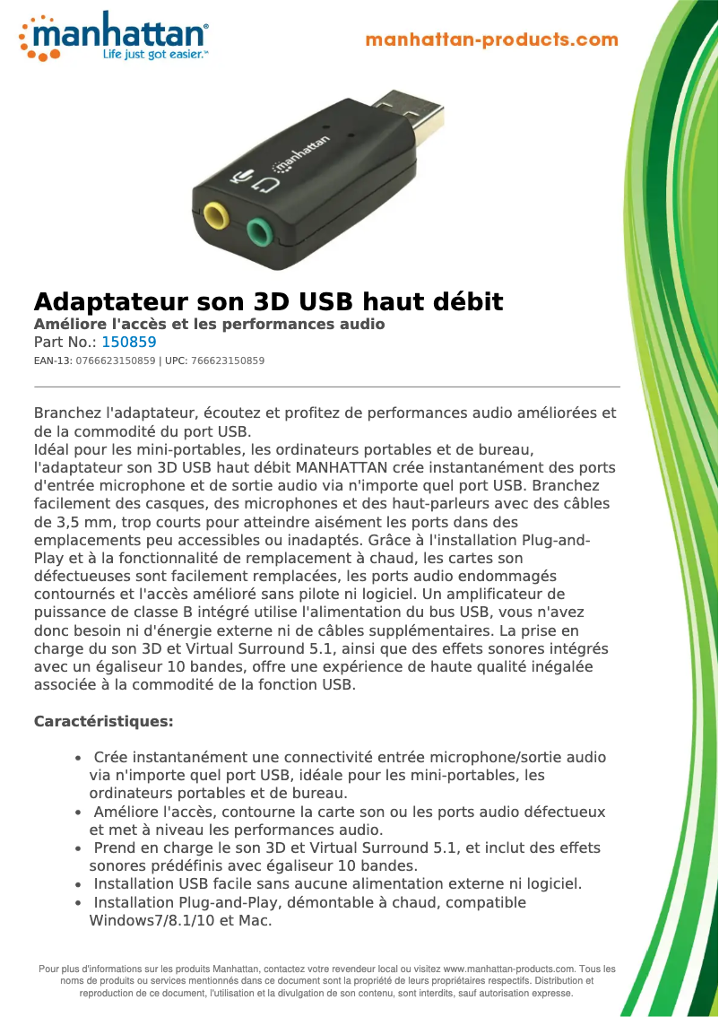 Página 1 del manual Ficha técnica Manhattan 150859