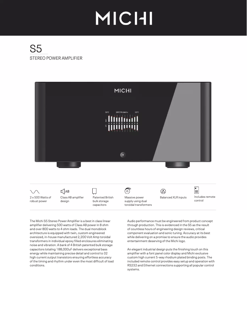 Imagen de la primera página del manual del dispositivo Michi S5