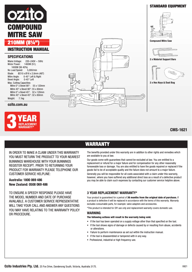 Imagen de la primera página del manual del dispositivo CMS-1621