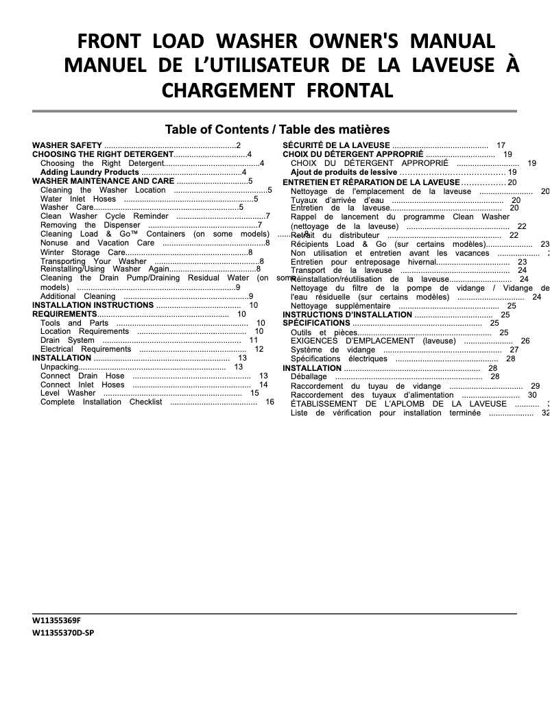 Imagen de la primera página del manual del dispositivo WFW5720RW