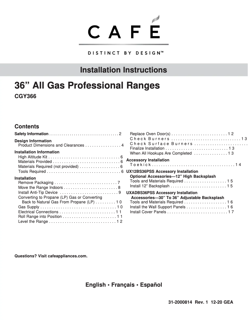 Imagen de la primera página del manual del dispositivo Café CGY366P2TS1