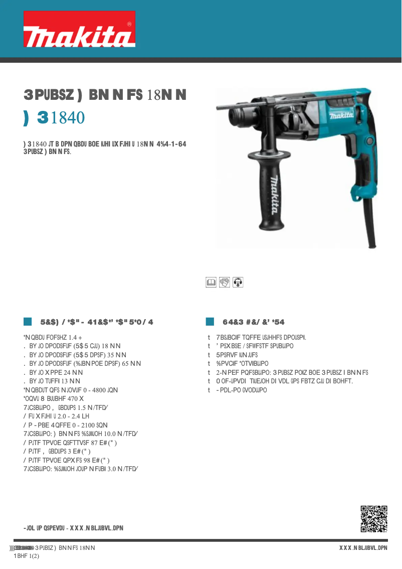 Página 1 del manual Ficha técnica Makita HR1840