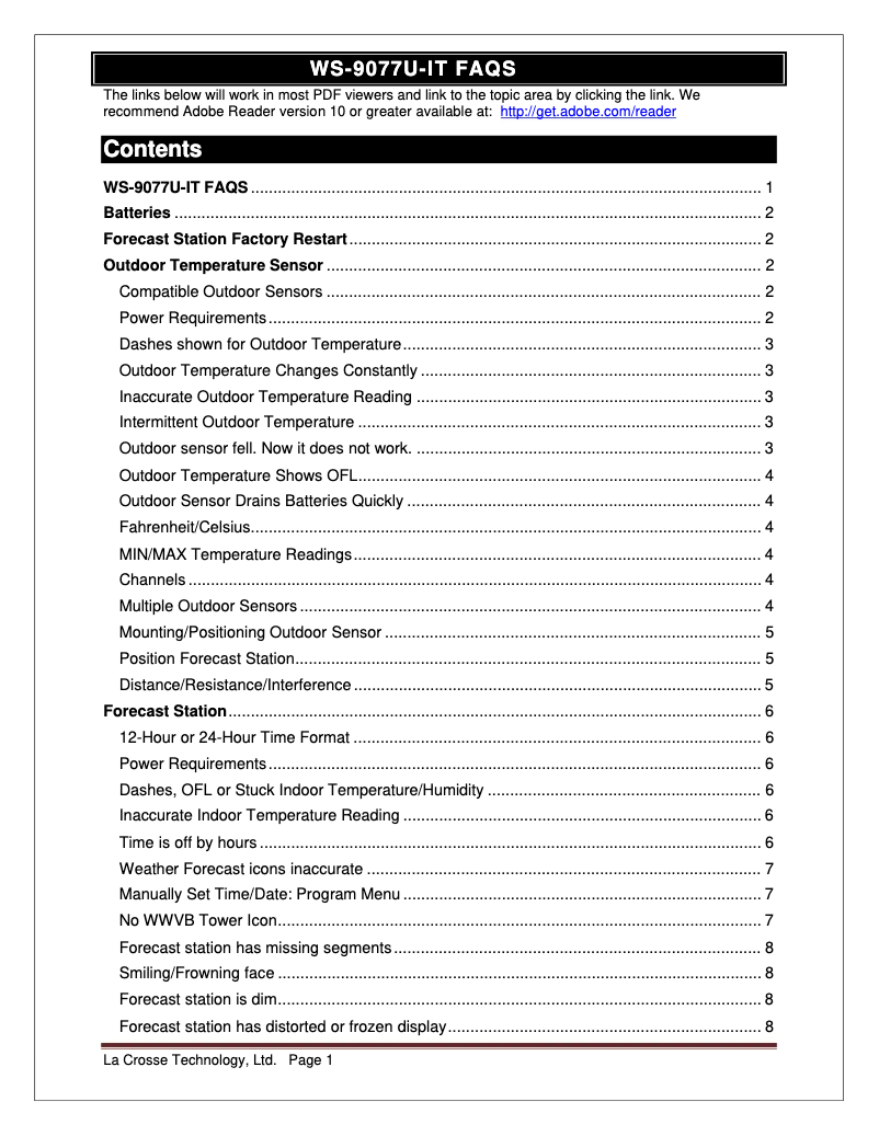 Página 1 del manual Preguntas frecuentes La Crosse Technology WS-9077U-IT
