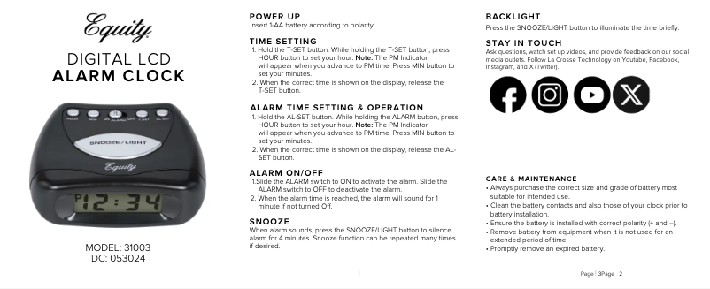 Página nº 1 - Manual de usuario La Crosse Technology 31003