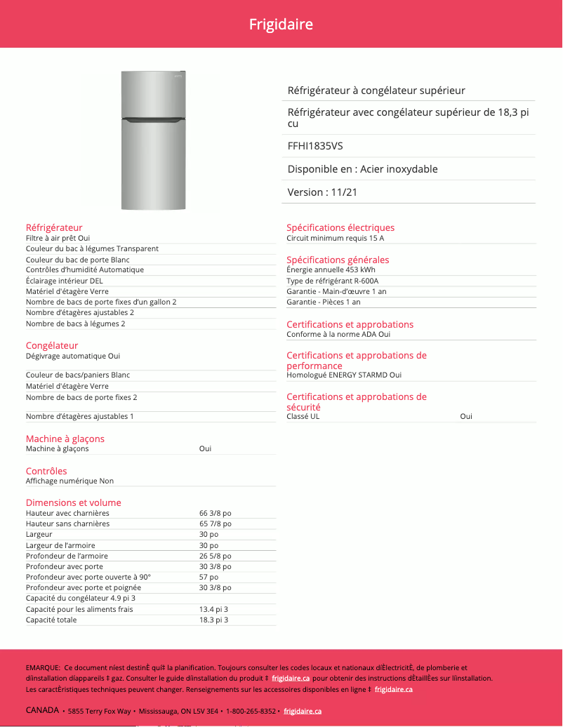 Imagen de la primera página del manual del dispositivo FFHI1835VS