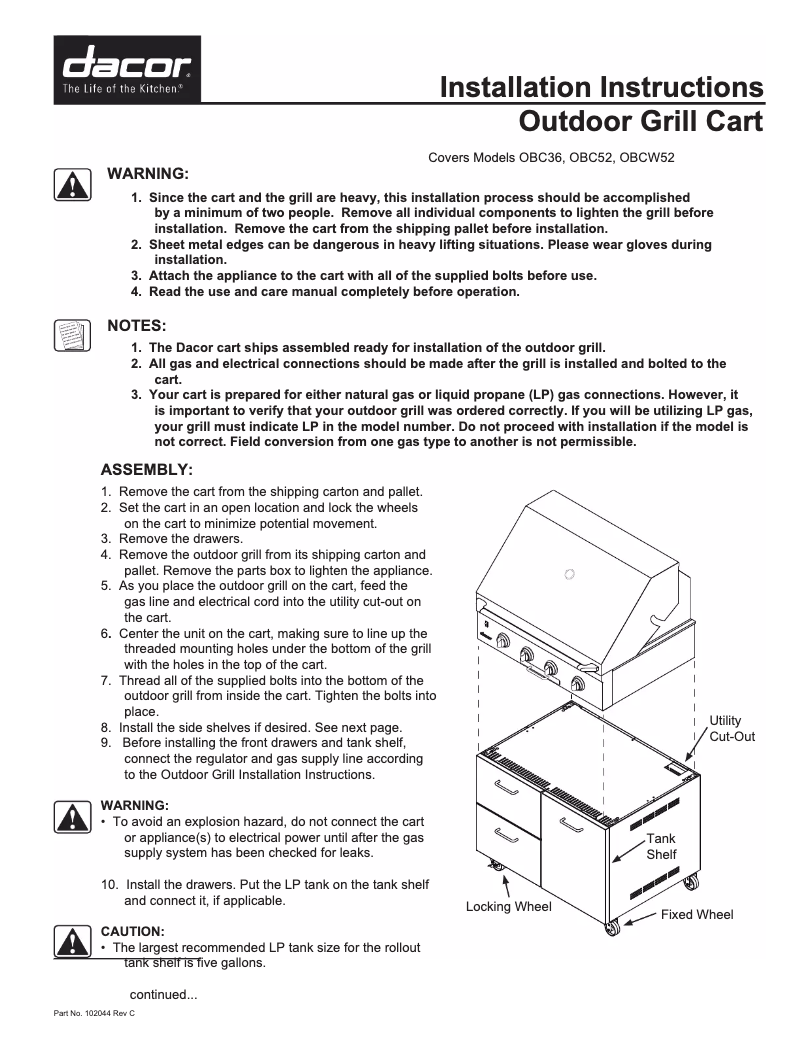 Página 1 del manual Guía de instalación Dacor OBC36