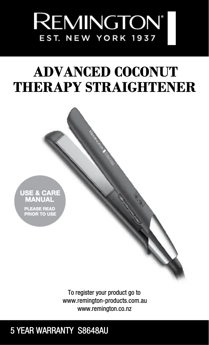 Imagen de la primera página del manual del dispositivo Advanced Coconut Therapy S8648AU