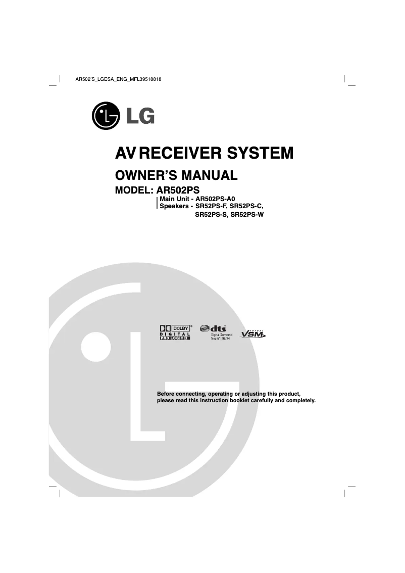 Página nº 1 - Manual de usuario LG AR502PS