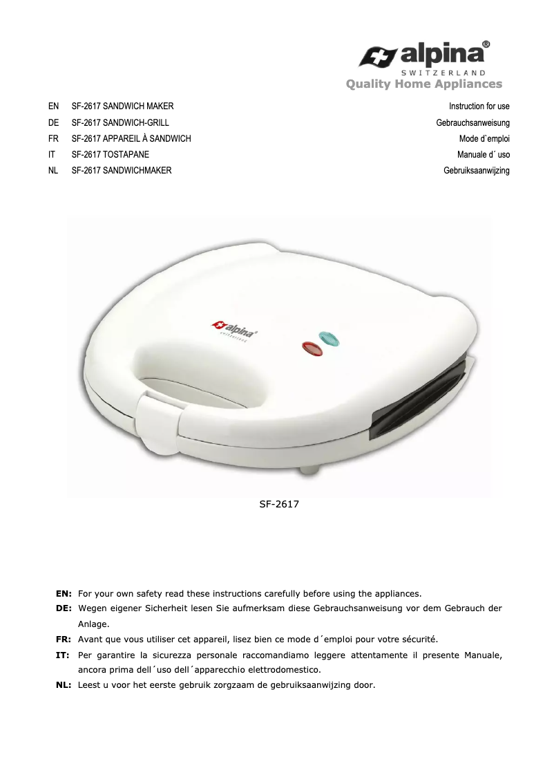 Imagen de la primera página del manual del dispositivo SF-2617
