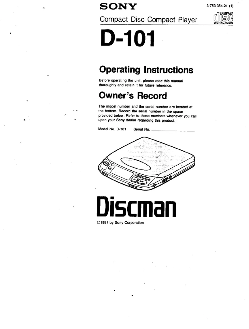 Imagen de la primera página del manual del dispositivo Discman D-101