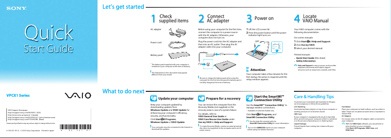 Página 1 del manual Guía de instalación Sony Vaio VPCX135KX