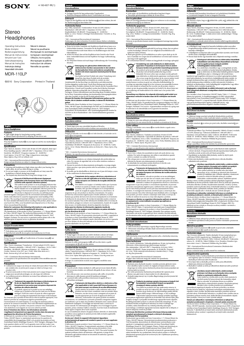 Imagen de la primera página del manual del dispositivo MDR-110LP