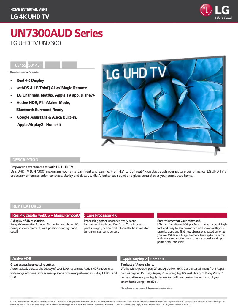 Imagen de la primera página del manual del dispositivo 65UN7300AUD