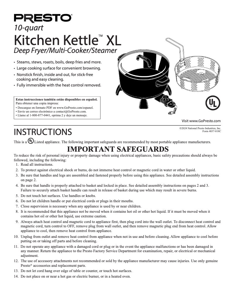 Imagen de la primera página del manual del dispositivo 10-quart Kitchen Kettle XL