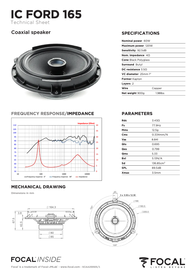 Página 1 del manual Ficha técnica Focal IC FORD 165