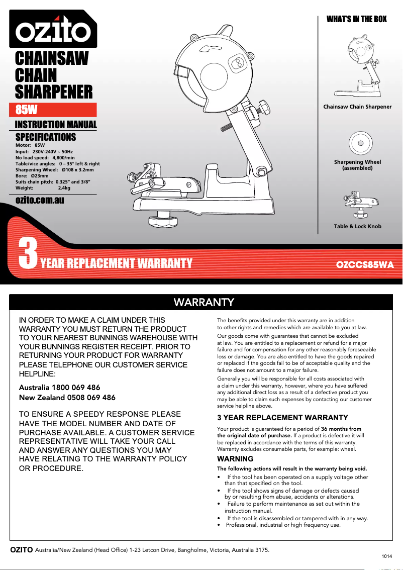 Imagen de la primera página del manual del dispositivo OZCCS85WA