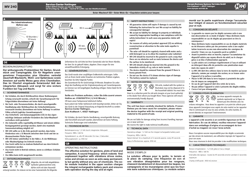 Imagen de la primera página del manual del dispositivo MV 240