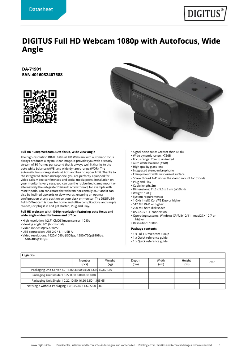 Página 1 del manual Ficha técnica Digitus DA-71901
