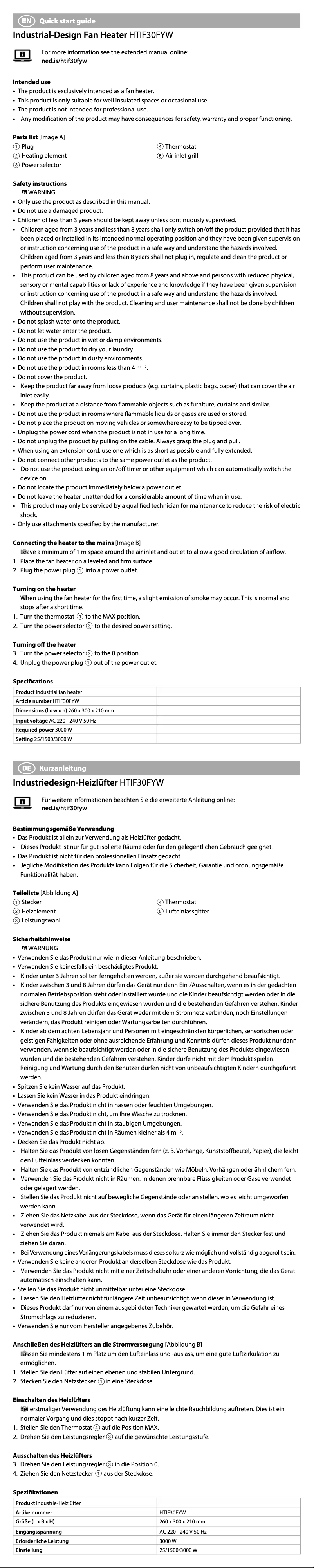 Página 1 del manual Manual de usuario Nedis HTIF30FYW