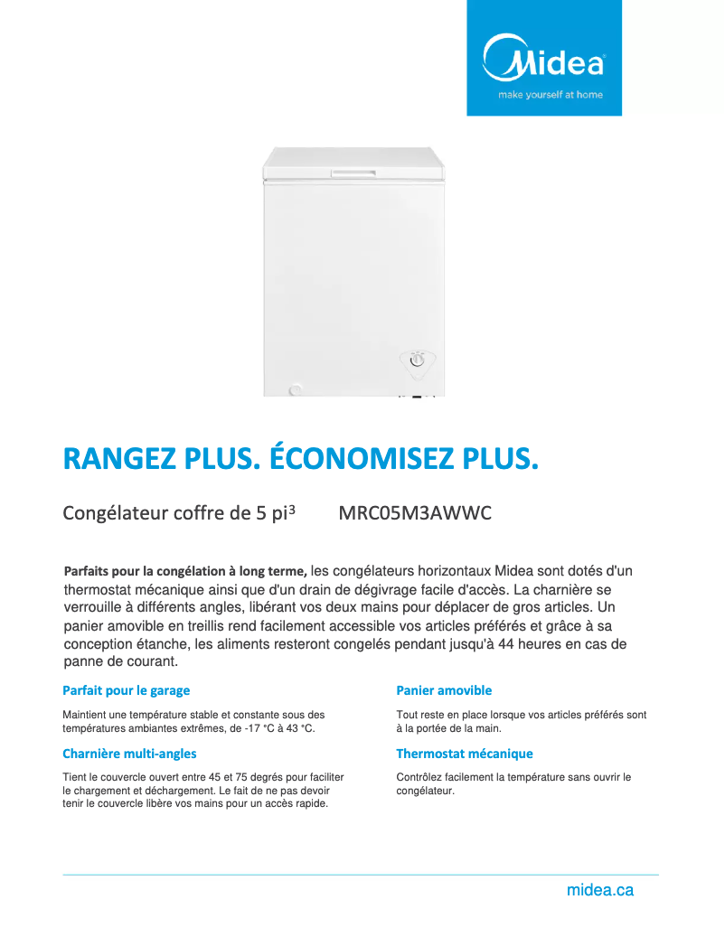 Página 1 del manual Ficha técnica Midea MRC05M3AWWC